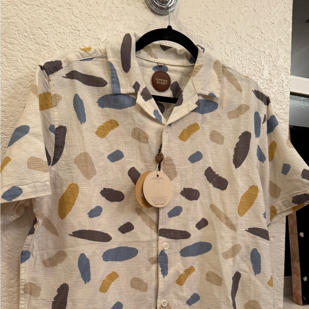 Common People Brushstroke Shirt Men’s M Multicolor Camp Collar Resort NWT Resort - Picture 3 of 16